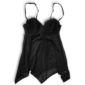 LA SENZA - Women's Black Sheer Sexy Baby Doll Ruffle Lingerie Size Medium